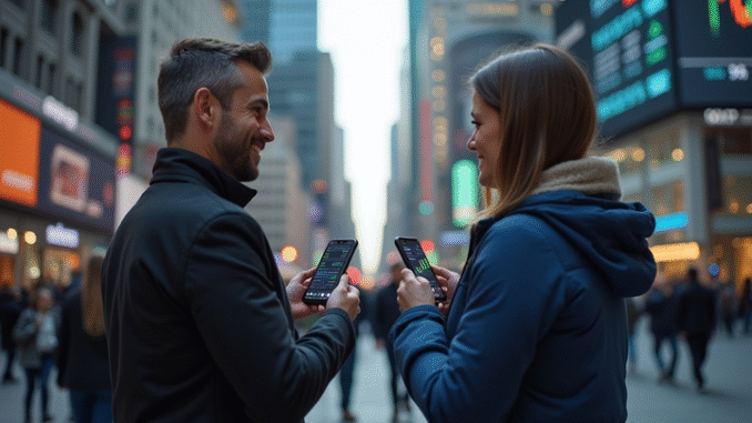 Alts today: Worldcoin rallies on Eightco backing, DOGE eyes ETF Two Happy People Holding SmartPhones