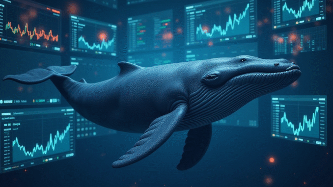GHOST extends rally as whale scoops 4.8 million tokens A Whale and Price Charts in teh Background