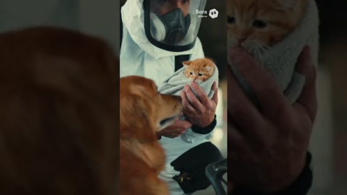 Kitten trapped under a snowmobile, Golden Retriever guides patrol for a swift rescue! #dog #rescue