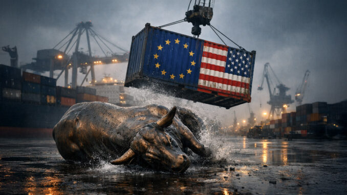 Bitcoin stumbles under EU-US tariff stress while gold glitters