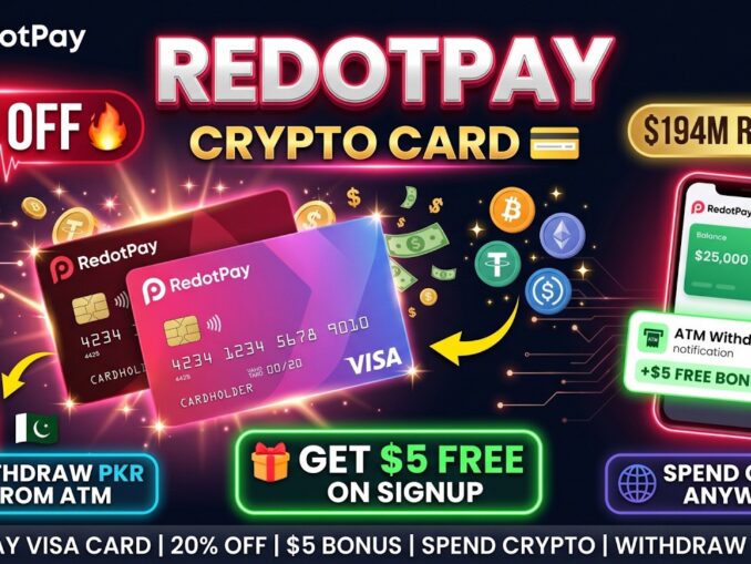RedotPay Crypto Card| 20% OFF |Spend Crypto Anywhere| Withdraw PKR from ATM + $5 Bonus!